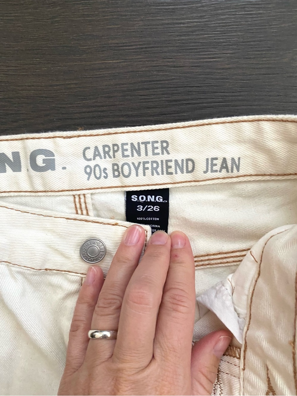 S.O.N.G. Cream Carpenter Jeans 90s Boyfriend Fit Women’s 3/26 NWT - Picture 2 of 8